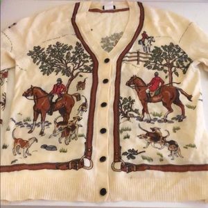 Jcrew hunting scene wool cardigan large